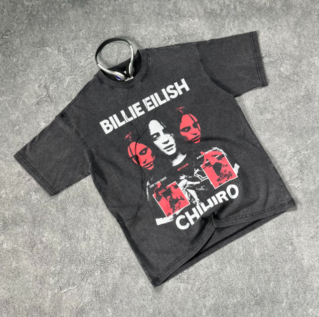 American streetwear music figure washed and distressed digital printed T-shirt