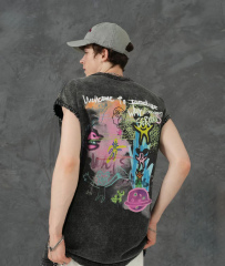 American style oversize washed vest men's trendy couple sleeveless T-shirt