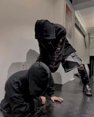 Star Moon Keel Devil Print Heavy keel print rivet distressed hooded  street style casual cardigan trendy hoodie