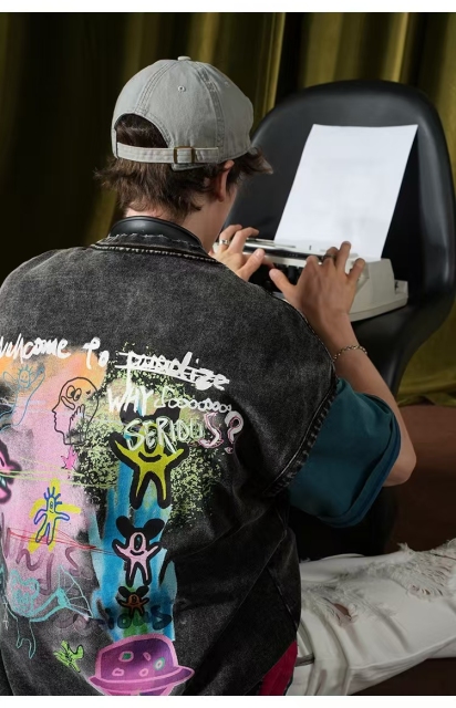 American style oversize washed vest men's trendy couple sleeveless T-shirt