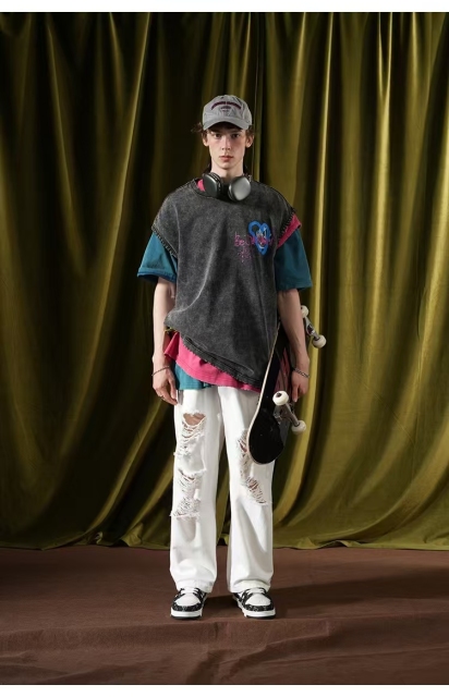 American style oversize washed vest men's trendy couple sleeveless T-shirt