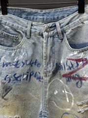 Street heavy washed distressed hand-painted graffiti destroyed trendy men's loose jeans printed straight