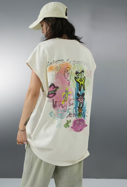 American style oversize washed vest men's trendy couple sleeveless T-shirt