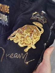European jeans men's fashion brand big bull embroidery winter plus velvet trendy fashion hot diamond slim fit skinny pants