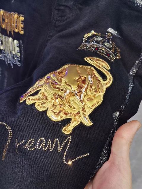 European jeans men's fashion brand big bull embroidery winter plus velvet trendy fashion hot diamond slim fit skinny pants