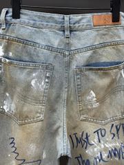Street heavy washed distressed hand-painted graffiti destroyed trendy men's loose jeans printed straight