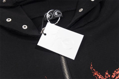 Star Moon Keel Devil Print Heavy keel print rivet distressed hooded  street style casual cardigan trendy hoodie