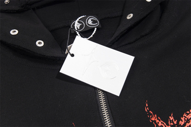 Star Moon Keel Devil Print Heavy keel print rivet distressed hooded  street style casual cardigan trendy hoodie