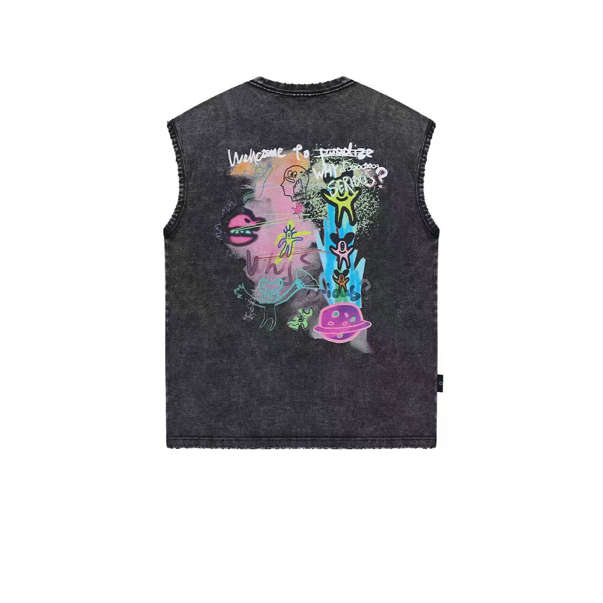 American style oversize washed vest men's trendy couple sleeveless T-shirt