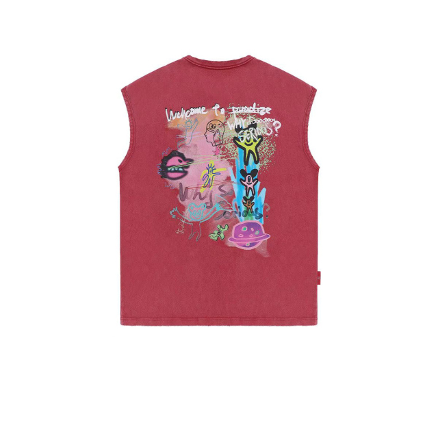 American style oversize washed vest men's trendy couple sleeveless T-shirt