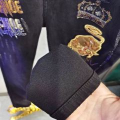 European jeans men's fashion brand big bull embroidery winter plus velvet trendy fashion hot diamond slim fit skinny pants