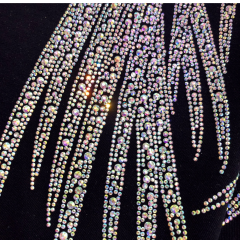 Super large size  heavy diamond feather wings short-sleeved T-shirt female black age-reducing all-match top trend