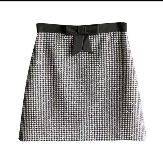 woolen autumn and winter 9063 black and white sequined short skirt