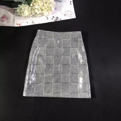 European goods heavy sequin plaid A-line skirt half-length skirt female temperament short skirt gray sequin skirt