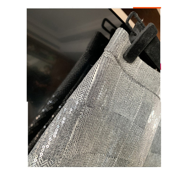 European goods heavy sequin plaid A-line skirt half-length skirt female temperament short skirt gray sequin skirt