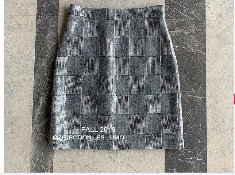 European goods heavy sequin plaid A-line skirt half-length skirt female temperament short skirt gray sequin skirt