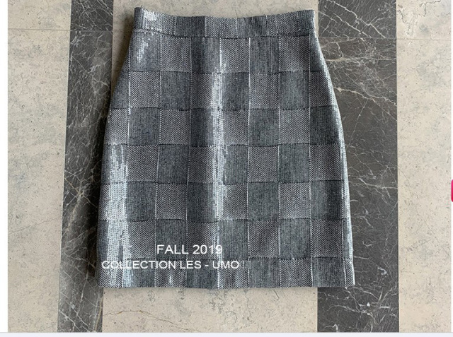 European goods heavy sequin plaid A-line skirt half-length skirt female temperament short skirt gray sequin skirt