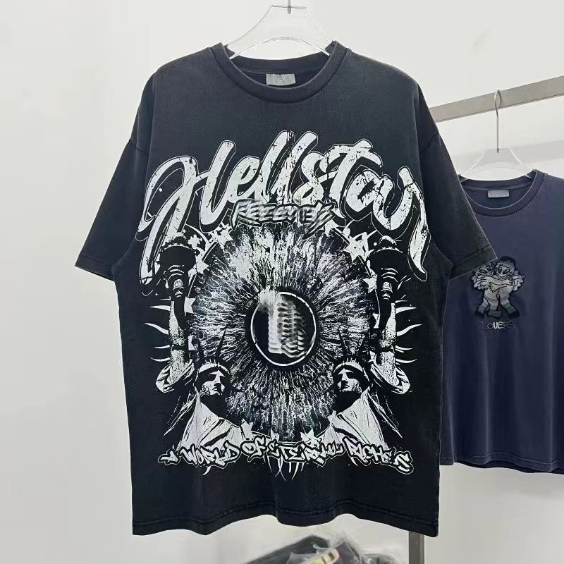 Vintage Washed American Streetwear T-Shirt – Retro Side Profile Print Loose Fit Hip-Hop Tee for Men & Women