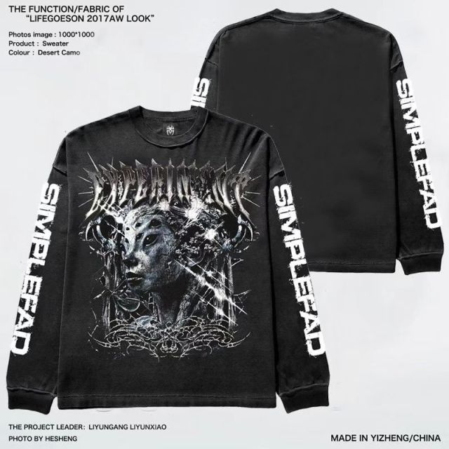 Distressed Streetwear T-Shirt – Post-Apocalyptic Metalcore Long Sleeve Tee for Men