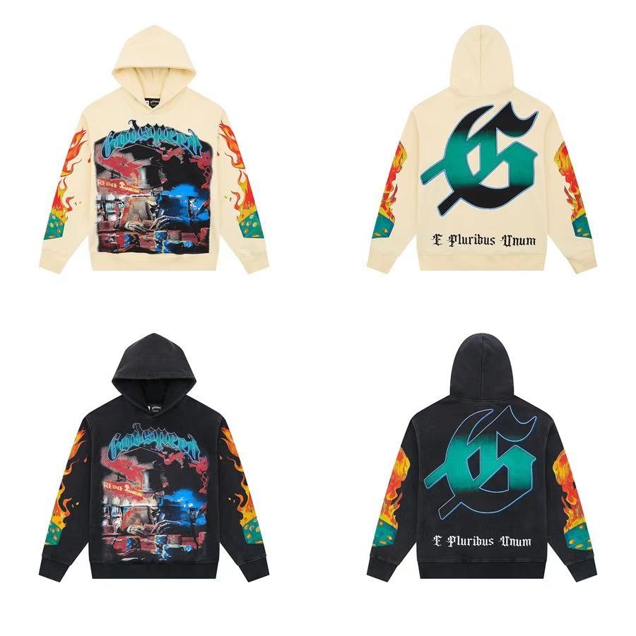 Retro American Skull Print Hoodie - Unisex Oversized Streetwear Pullover with Hood