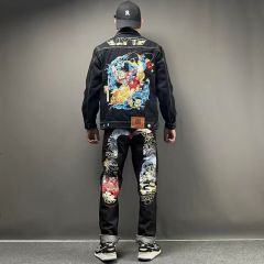 Morihida Deity Wash Jeans – Light Washed M-print Embroidered Patchwork Denim Pants for Men