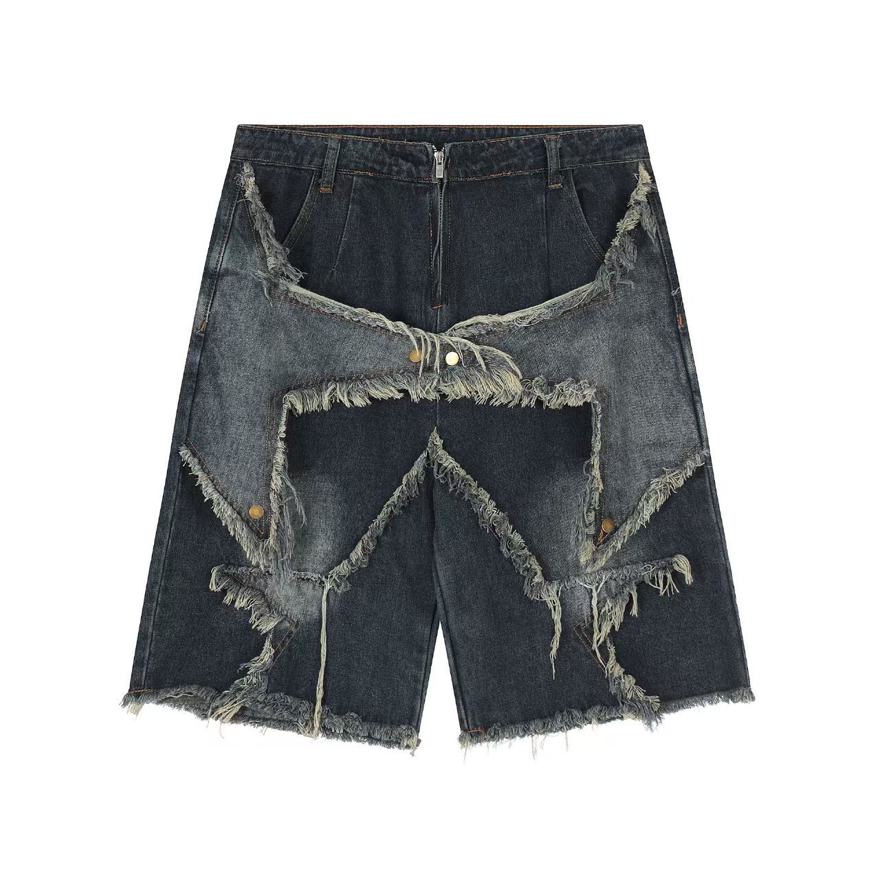Summer Star-Washed Distressed Shorts - Men's Loose Fit Vintage Denim Bermuda Shorts