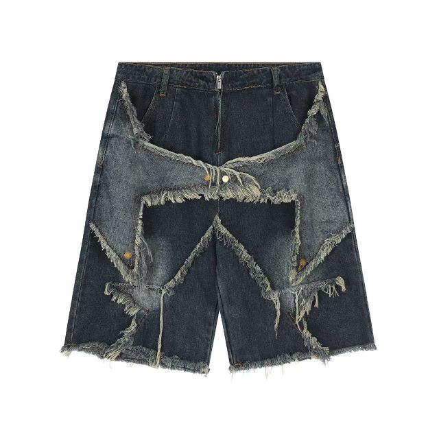 Summer Star-Washed Distressed Shorts - Men's Loose Fit Vintage Denim Bermuda Shorts