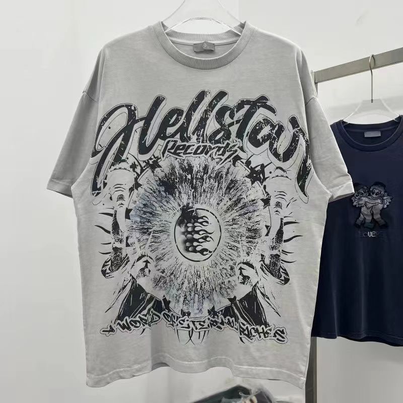 Vintage Washed American Streetwear T-Shirt – Retro Side Profile Print Loose Fit Hip-Hop Tee for Men & Women