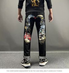 Morihida Deity Wash Jeans – Light Washed M-print Embroidered Patchwork Denim Pants for Men