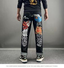 Morihida Deity Wash Jeans – Light Washed M-print Embroidered Patchwork Denim Pants for Men
