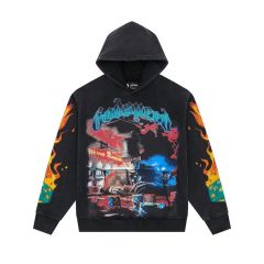Retro American Skull Print Hoodie - Unisex Oversized Streetwear Pullover with Hood
