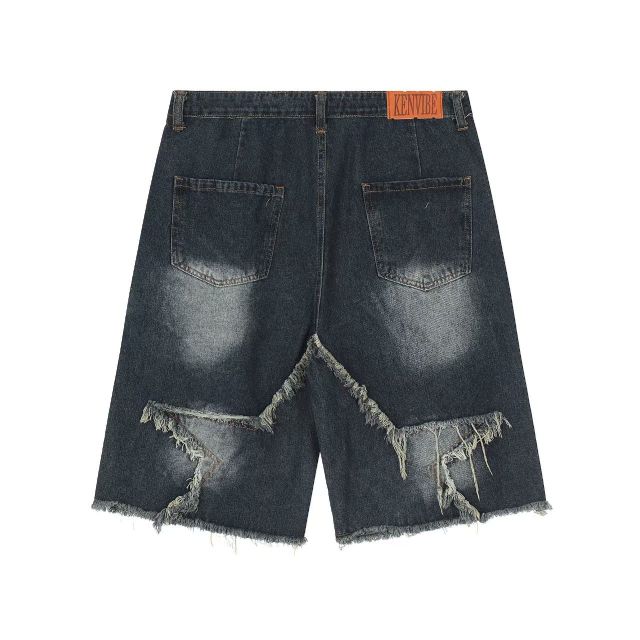 Summer Star-Washed Distressed Shorts - Men's Loose Fit Vintage Denim Bermuda Shorts