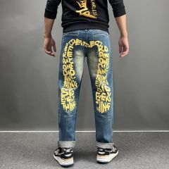 Morihida Deity Wash Jeans – Light Washed M-print Embroidered Patchwork Denim Pants for Men