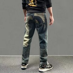 Morihida Deity Wash Jeans – Light Washed M-print Embroidered Patchwork Denim Pants for Men