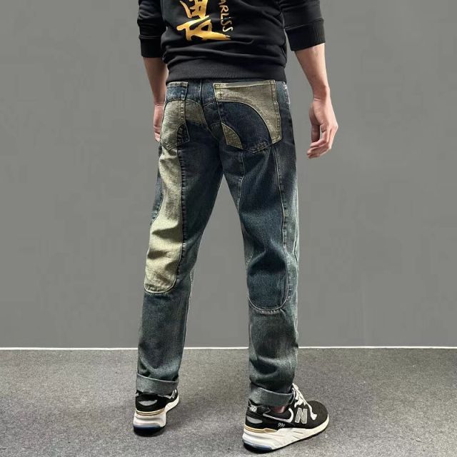 Morihida Deity Wash Jeans – Light Washed M-print Embroidered Patchwork Denim Pants for Men