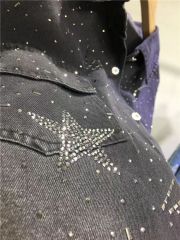 European-style heavy-duty rhinestone jacket women's starry denim coat  casual mid-length slim-fit cardigan long-sleeve shirt for spring and summer