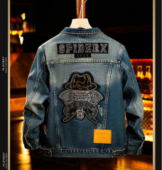 SALEISI Men’sDenim Jacket – Heavy Duty Rhinestone Studded Trucker Jacket, Vintage Distressed Coat (New Arrival)