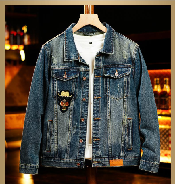 SALEISI Men’sDenim Jacket – Heavy Duty Rhinestone Studded Trucker Jacket, Vintage Distressed Coat (New Arrival)