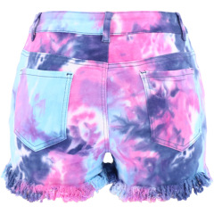 Tie-Dye Distressed Women's Denim Shorts with Fringe Hem – Loose Fit, Factory Direct to Amazon EU/US
