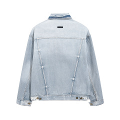 FOG ESSENTIALS Inspired Oversized Washed Denim Jacket – Vintage Distressed Casual Trucker Coat