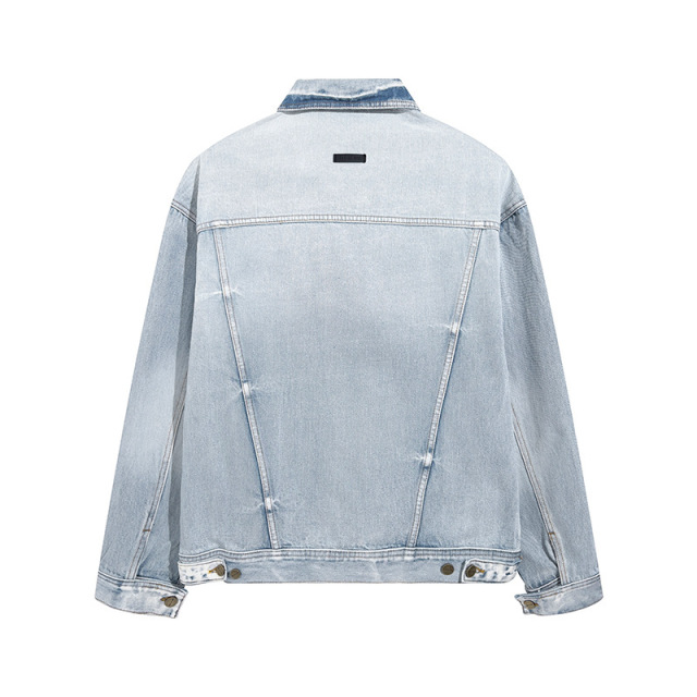 FOG ESSENTIALS Inspired Oversized Washed Denim Jacket – Vintage Distressed Casual Trucker Coat
