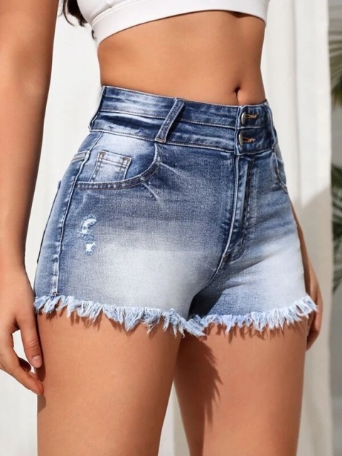 2025 High Waisted   Frayed Hem Distressed Jean Shorts for Work & Casual Women's Denim Shorts
