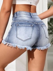 2025 High Waisted   Frayed Hem Distressed Jean Shorts for Work & Casual Women's Denim Shorts