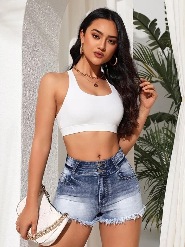 2025 High Waisted   Frayed Hem Distressed Jean Shorts for Work & Casual Women's Denim Shorts