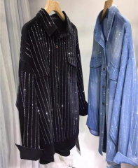 European Site Spring/Autumn New Arrival Heavy Embellishment Rhinestone Design Niche Denim Shirt Women's Loose Fit Layering Trendy Blouse