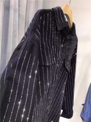 European Site Spring/Autumn New Arrival Heavy Embellishment Rhinestone Design Niche Denim Shirt Women's Loose Fit Layering Trendy Blouse