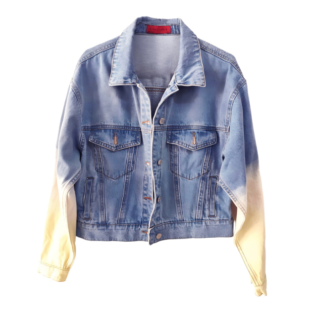 Heavy Washed Spray-Dye Denim Jacket Women's Summer Thin Retro Trendy Casual Short Top