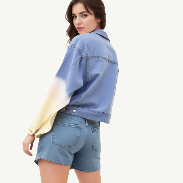 Heavy Washed Spray-Dye Denim Jacket Women's Summer Thin Retro Trendy Casual Short Top