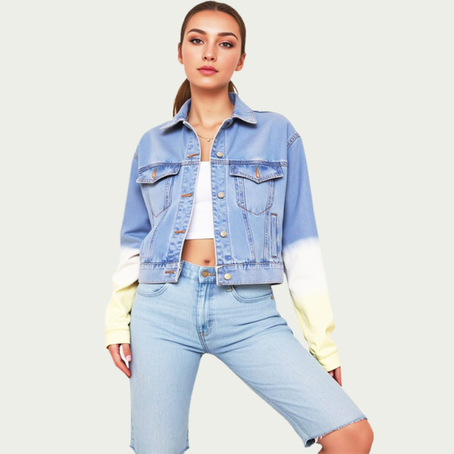 Heavy Washed Spray-Dye Denim Jacket Women's Summer Thin Retro Trendy Casual Short Top