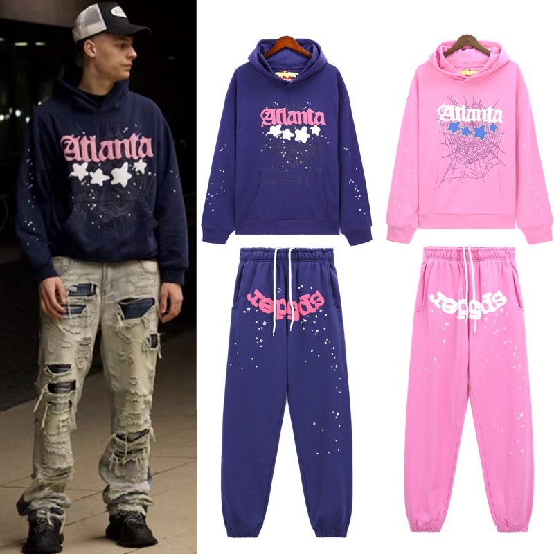 Sp1der Hiphop Singer Young Thug Same Model Foam Letter  555555 Couple Hoodie Pink Jacket